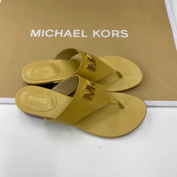Leather Sandals Michael Kors Flip Flops Yellow Flat Sandals